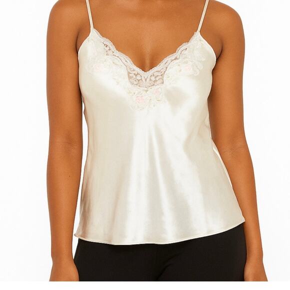 Vintage Ivory Satin Cami Etienne Lace Bead M/L Boho Feminine Coquette Dainty Y2K - Picture 1 of 7